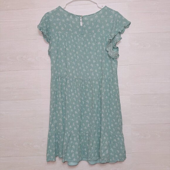 Gilli Blue Green Floral Print Cap Sleeve Mini Swing Dress size medium - Picture 7 of 7